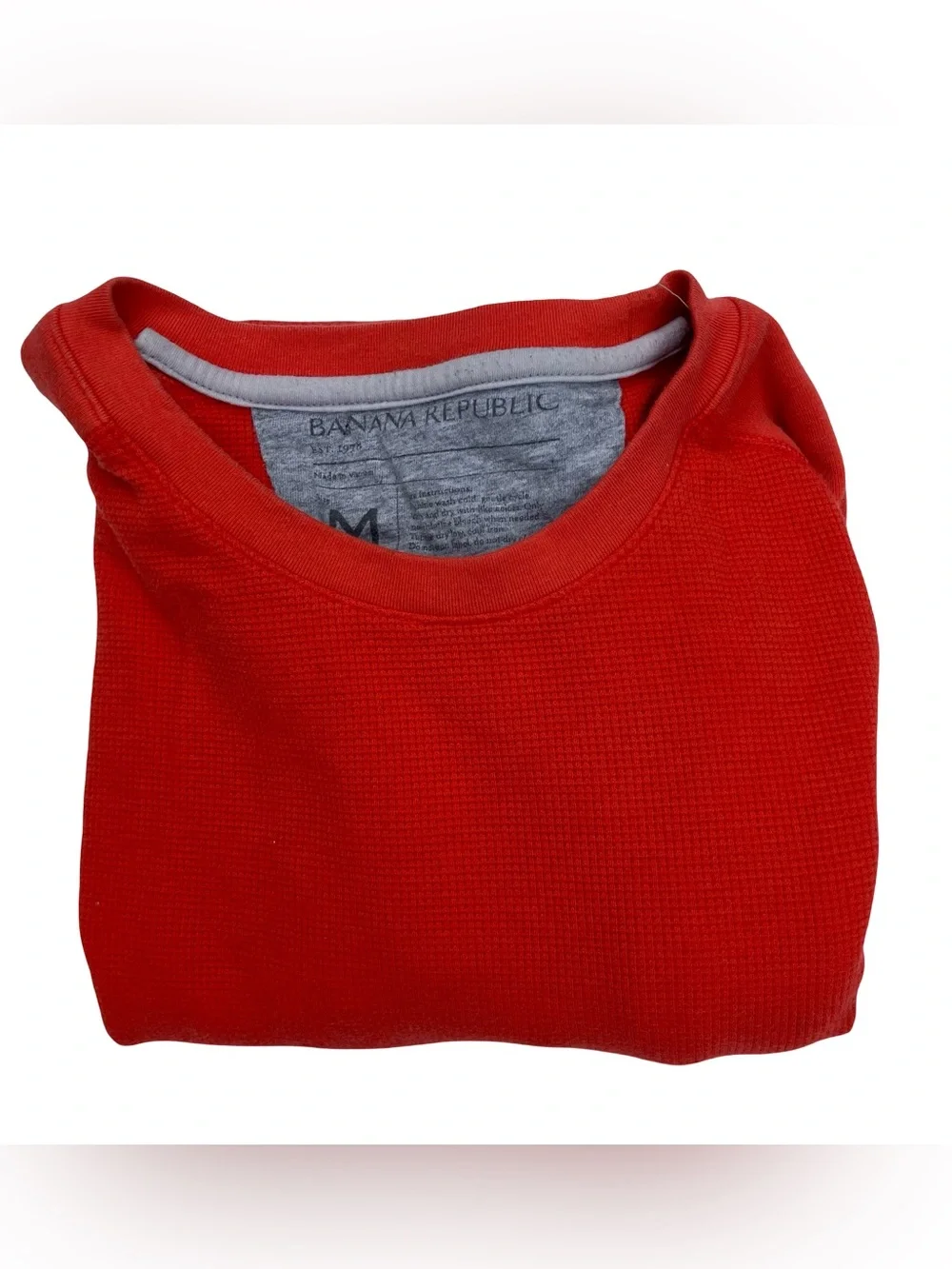 Banana Republic Mens Medium Red Waffle Knit Thermal Long Sleeve Shirt Crewneck T